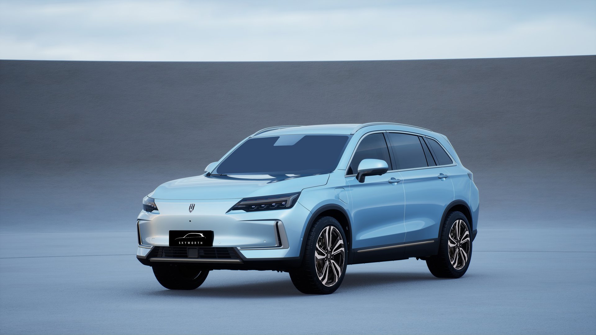 Skyworth E6 — front three-quarter view in light blue