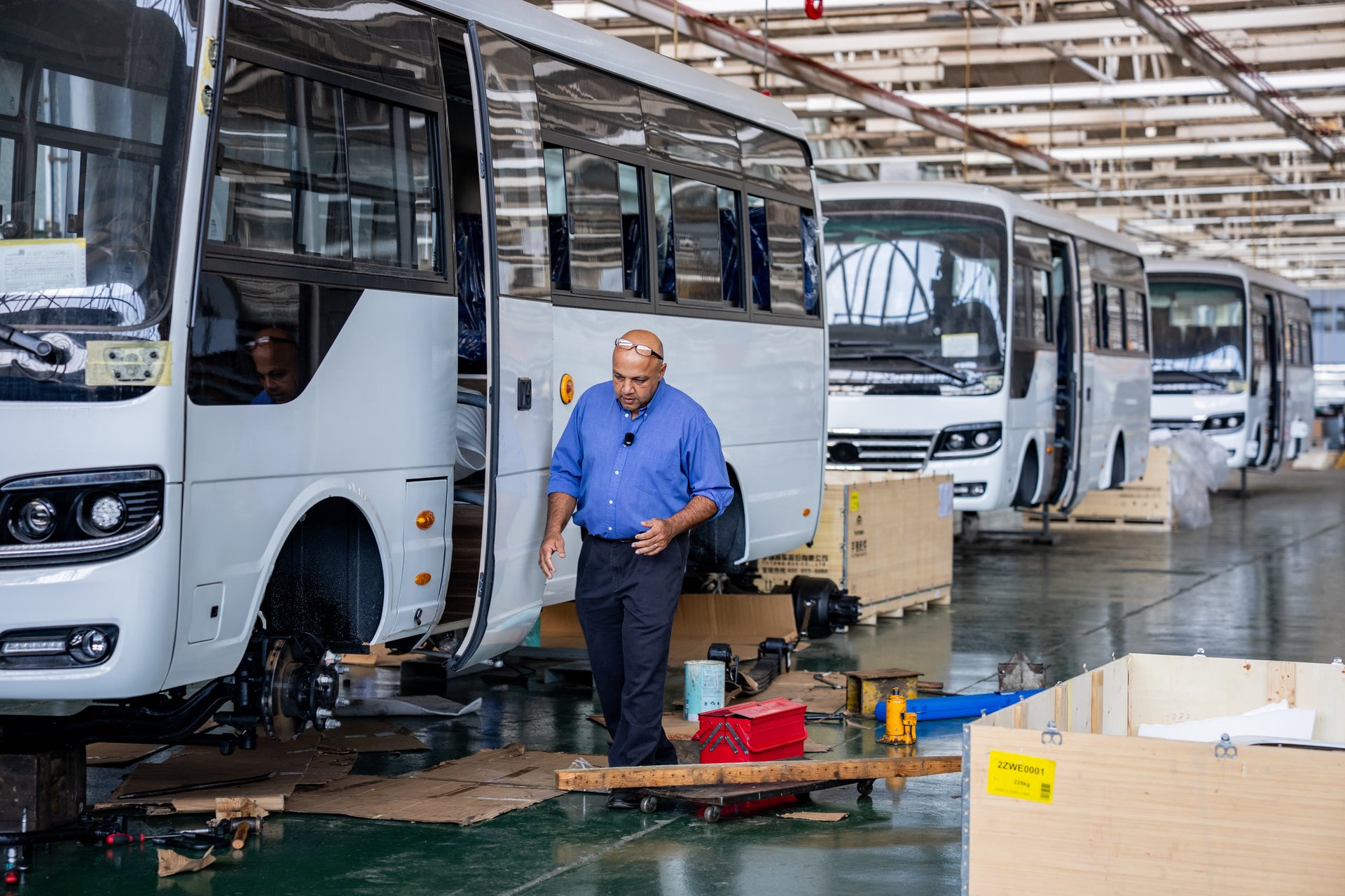 Yutong D7 buses on the assembly line at the QMM Mutare plant